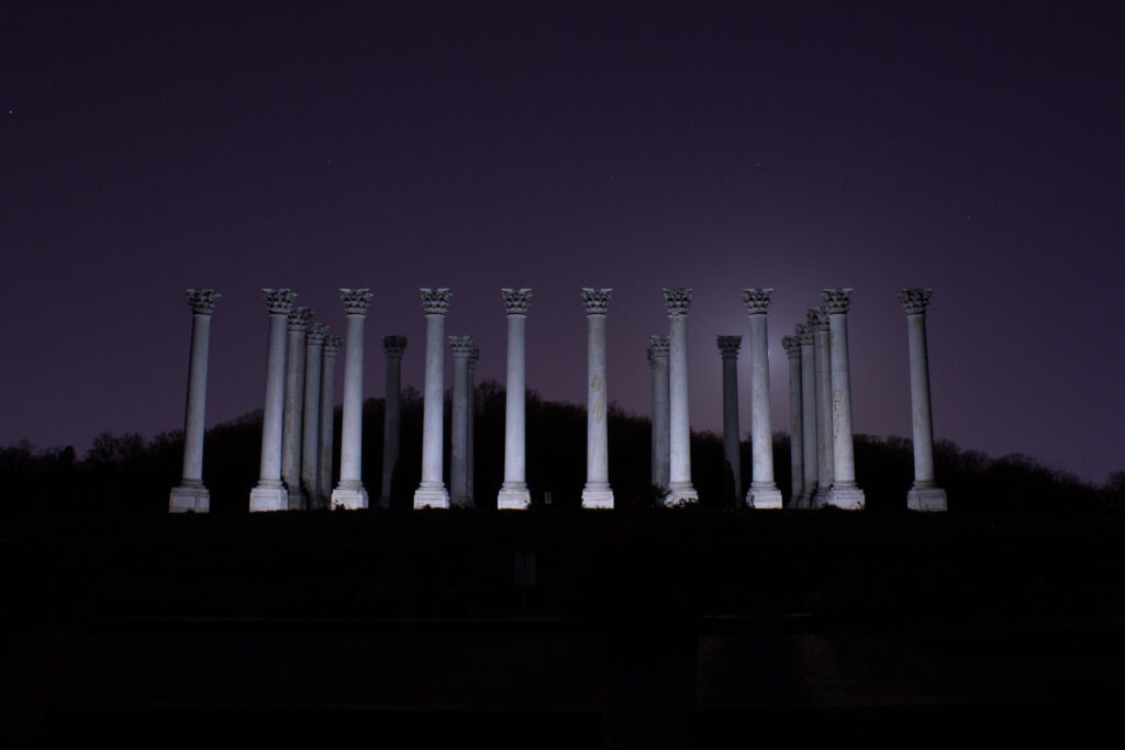 capitol columns illuminated at night