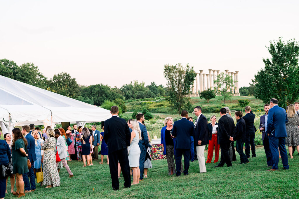 Dinner Under the Stars attendees in the Ellipse Meadow with the capitol columns in the background