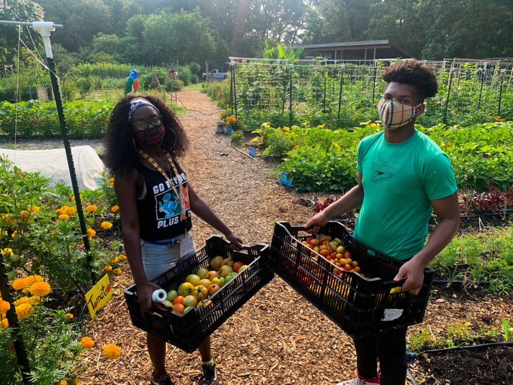 Green Ambassadors with harvested produce in the Washington Youth Garden