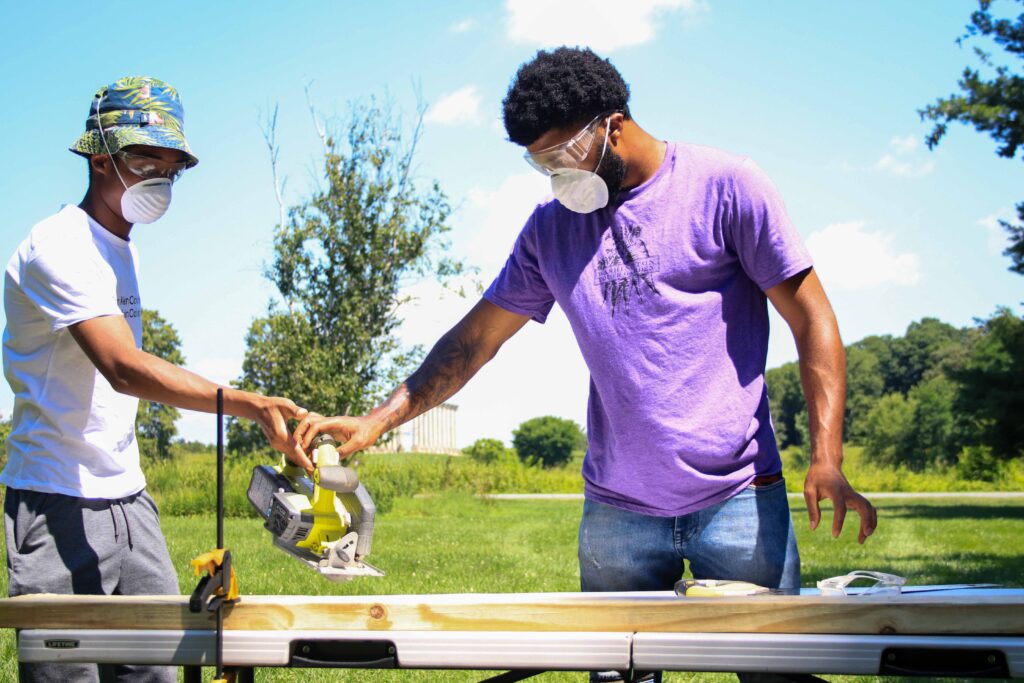 Green Ambassadors working on a construction project in the Washington Youth Garden