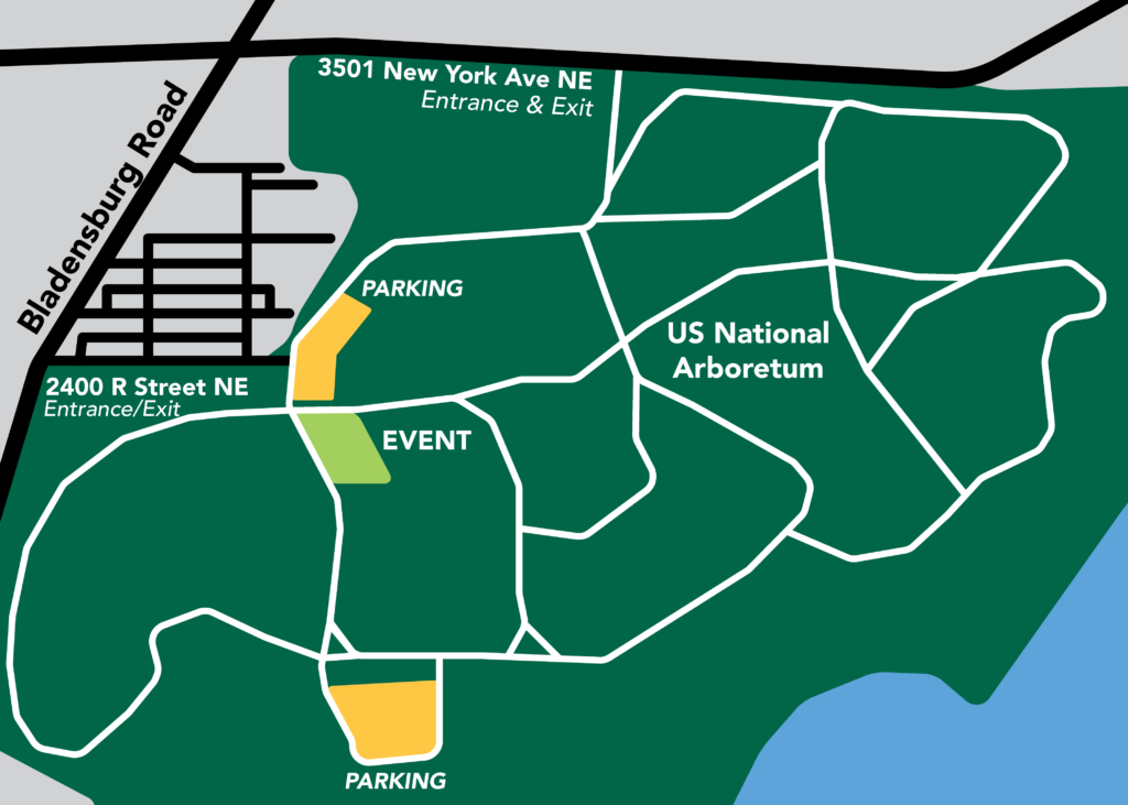 event map of the location of the fall festival and bulb sale, with parking lots highlighted