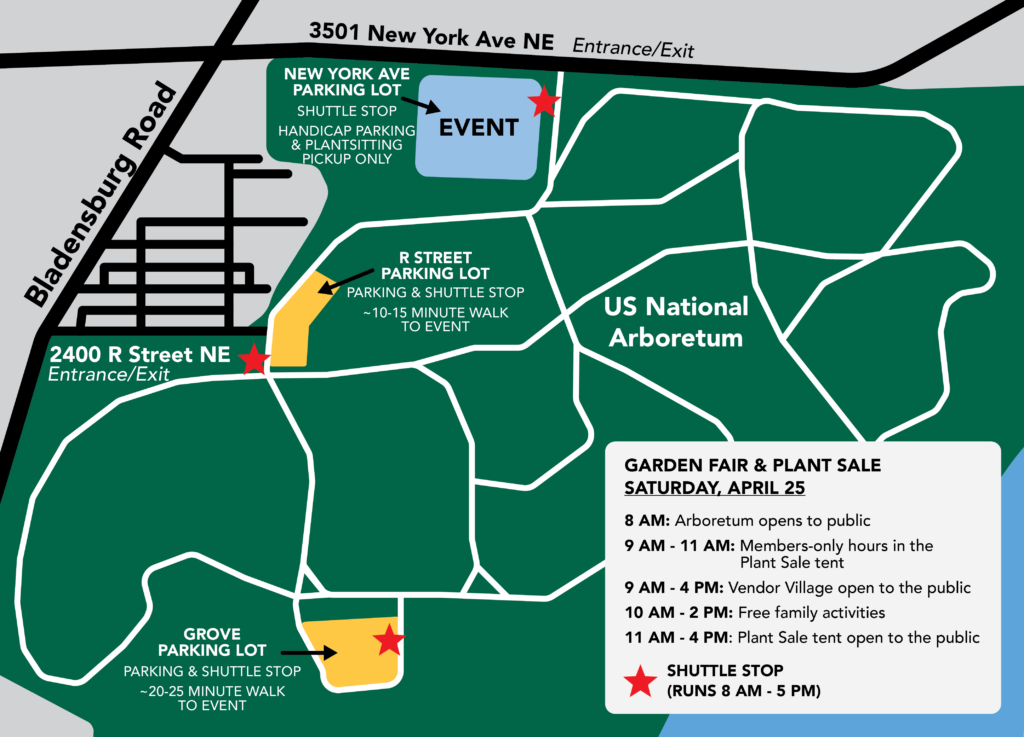 2026 illustrated map of the national arboretum grounds for the garden fair and plant sale